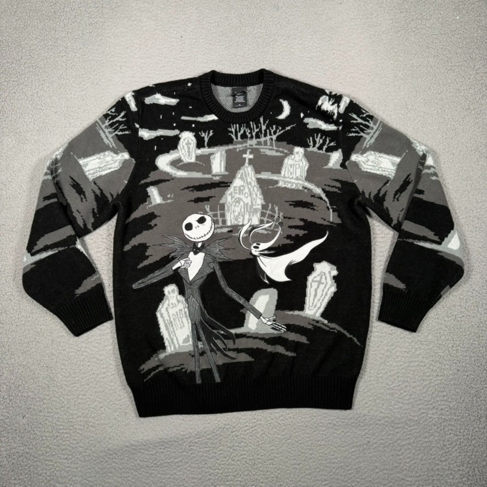 Disney Nightmare Before Christmas Acrylic Sweater Mens XL All Over Print Preppy